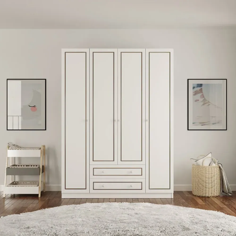 CLEMENT 4 Door Wardrobe with Storage - White