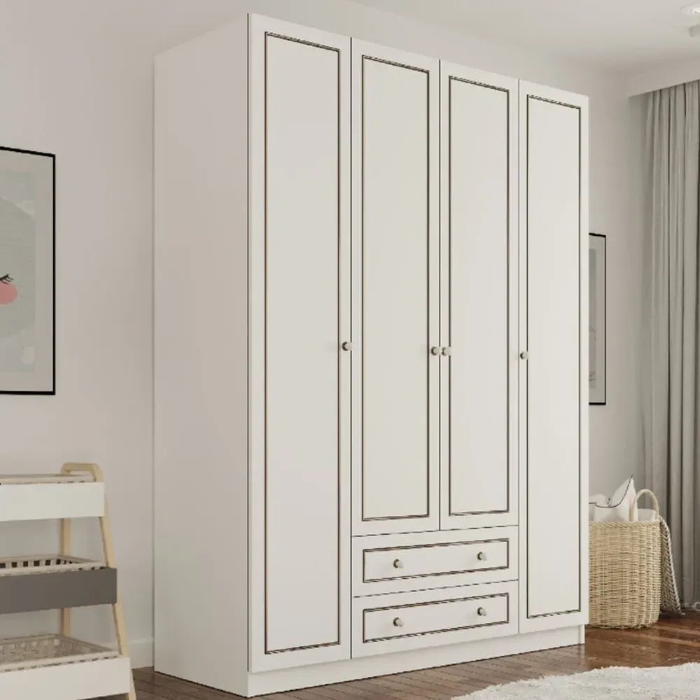 CLEMENT 4 Door Wardrobe with Storage - White