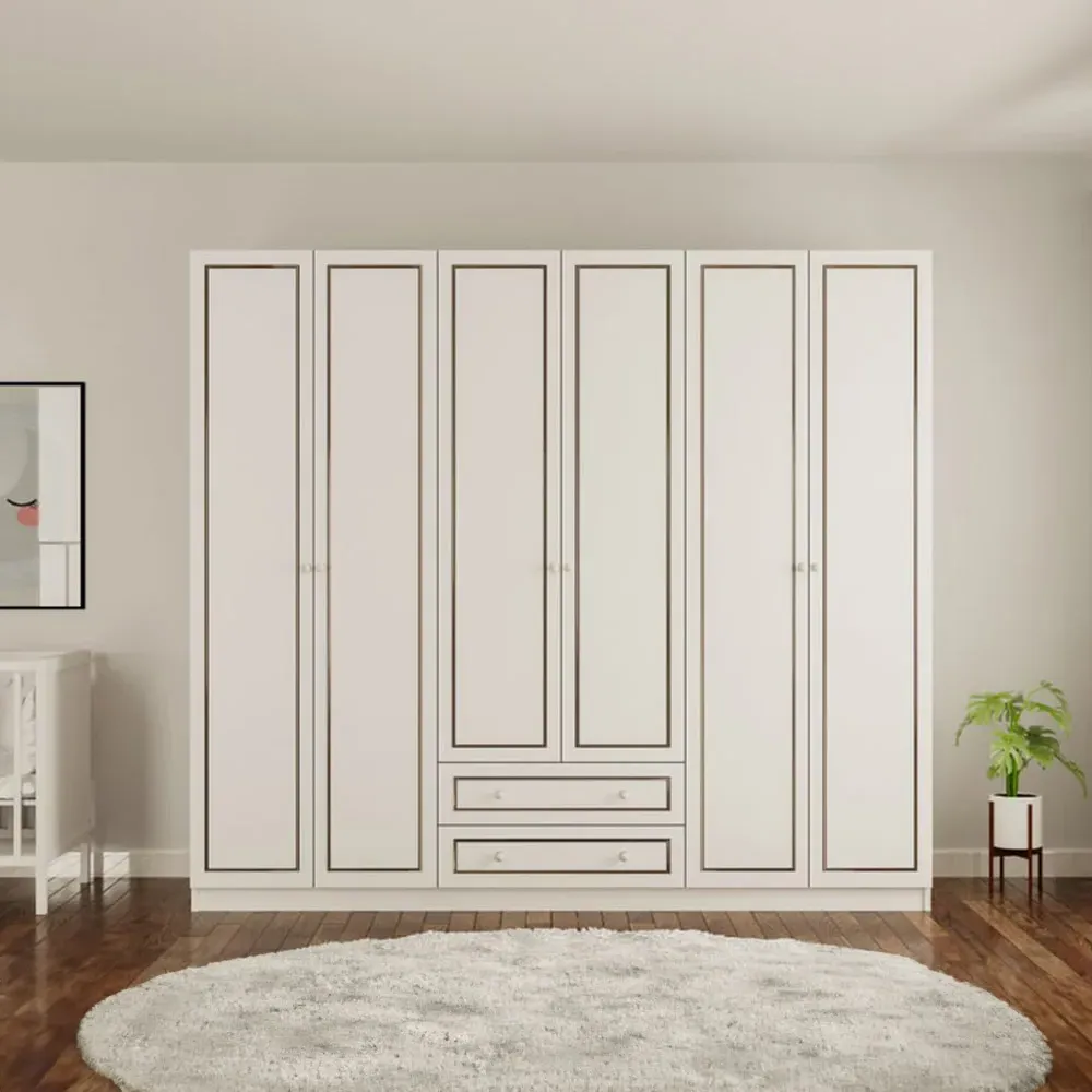 CLEMENT 6 Door Wardrobe with Storage - White