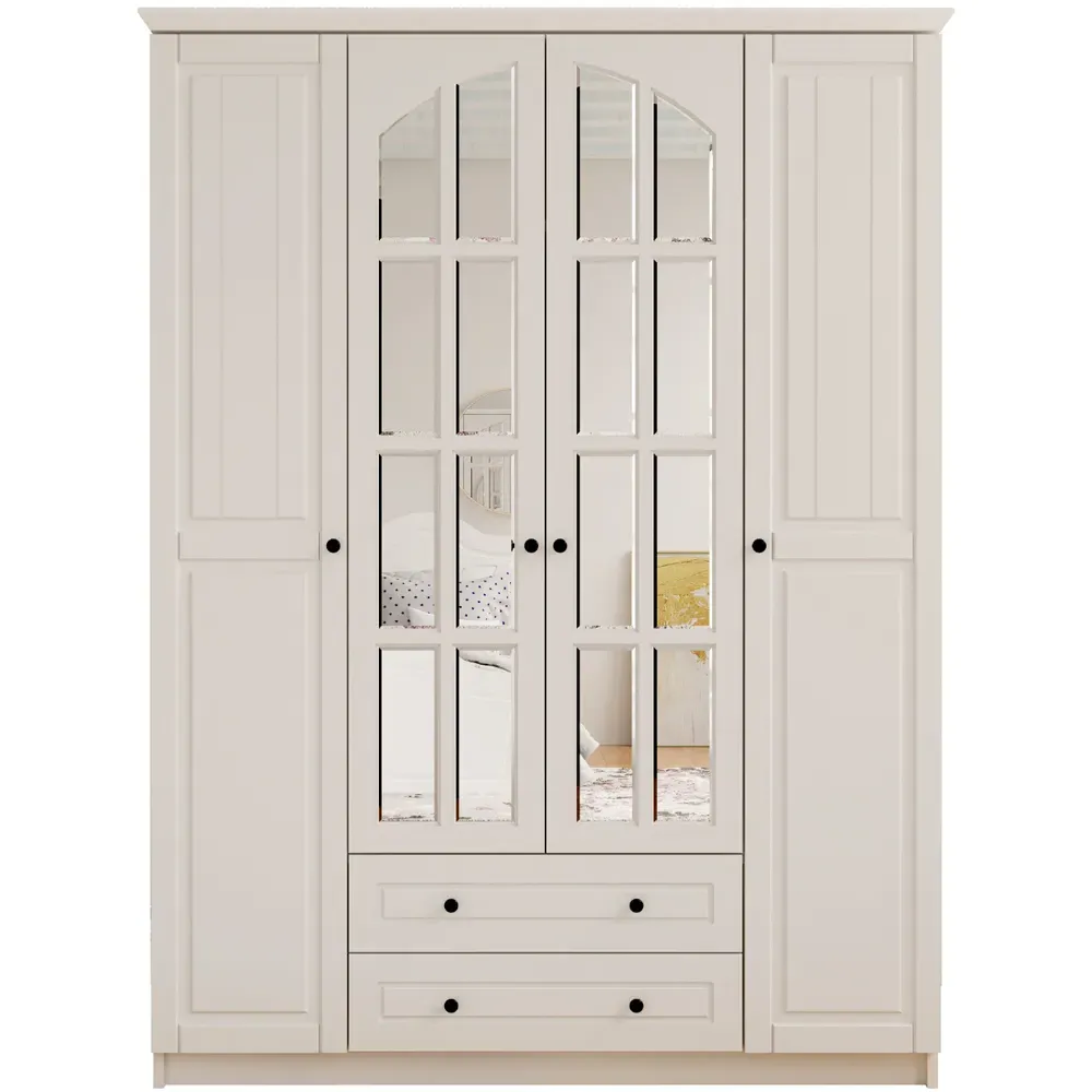 Combe 4 Door 2 Drawer Mirror Wardrobe - White