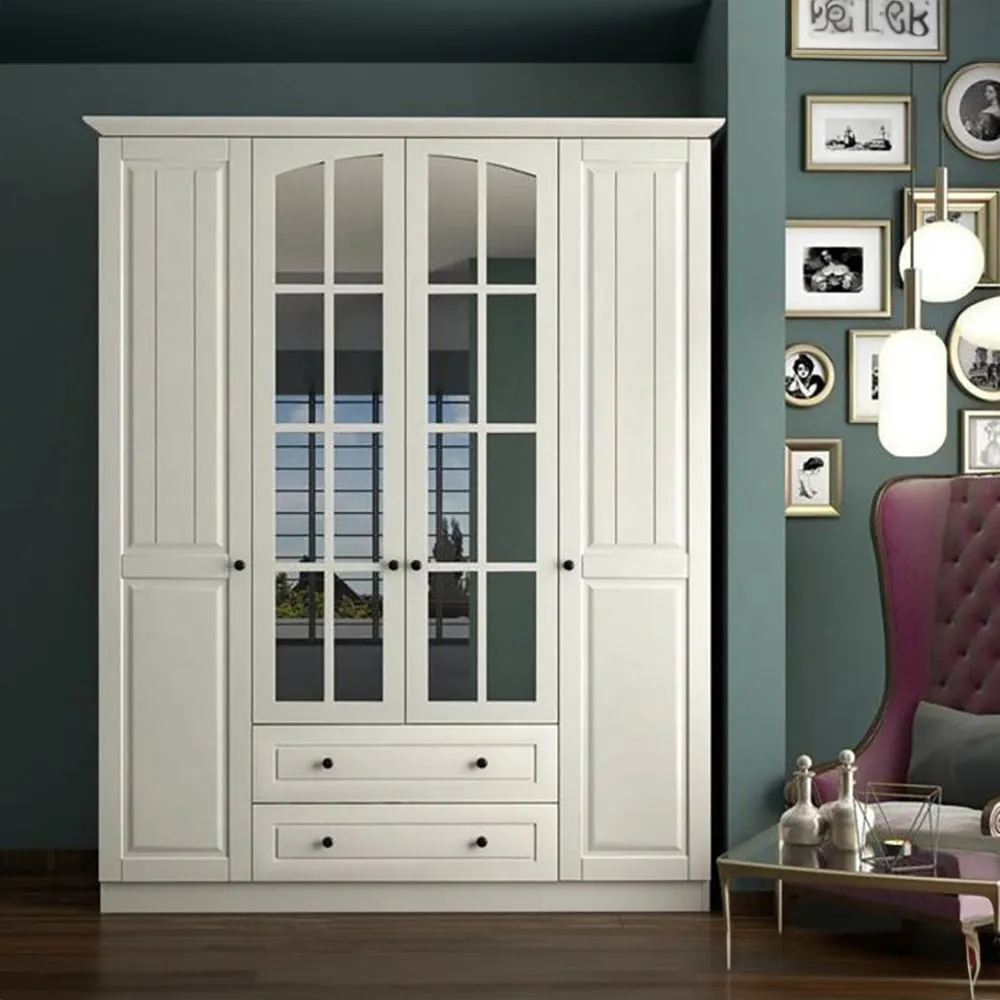 Combe 4 Door 2 Drawer Mirror Wardrobe - White
