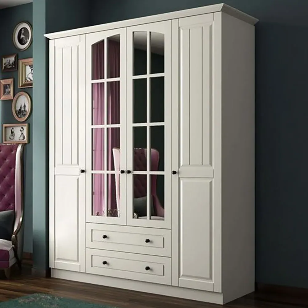 Combe 4 Door 2 Drawer Mirror Wardrobe - White image