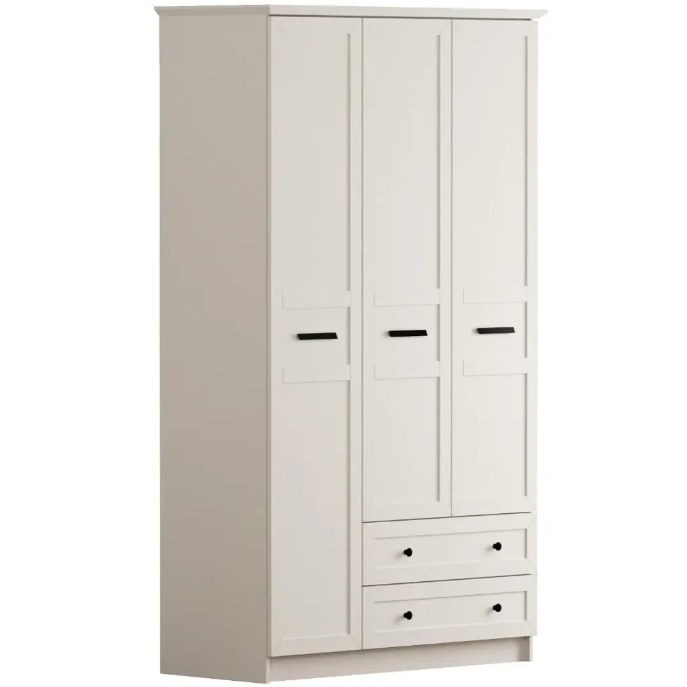 DAISY 3-Door Wardrobe with Drawers - White, MDF