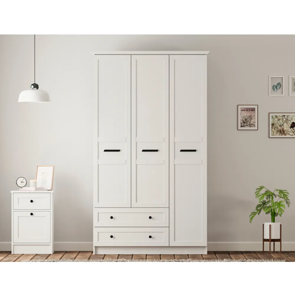 DAISY 3-Door Wardrobe with Drawers - White, MDF