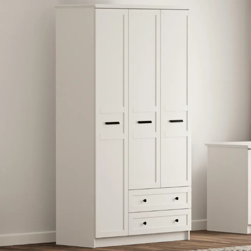 DAISY 3-Door Wardrobe with Drawers - White, MDF image