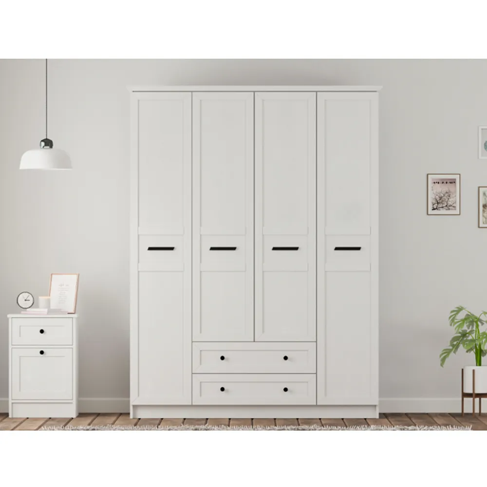 DAISY 4-Door Wardrobe with Drawers - White, MDF