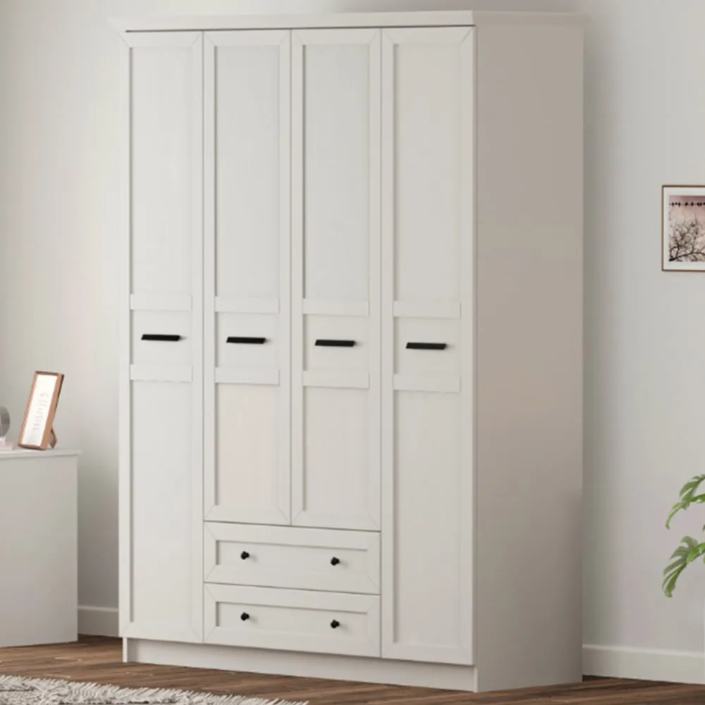 DAISY 4-Door Wardrobe with Drawers - White, MDF