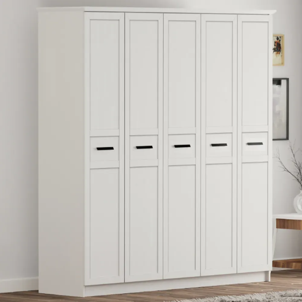 DAISY 5-Door Wardrobe - White, MDF