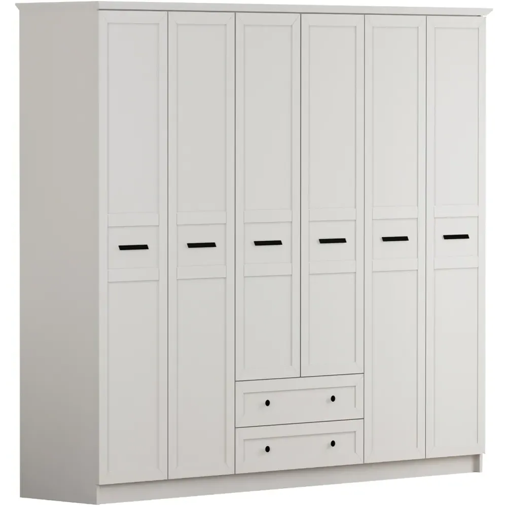 DAISY 6-Door Wardrobe with Drawers - White, MDF