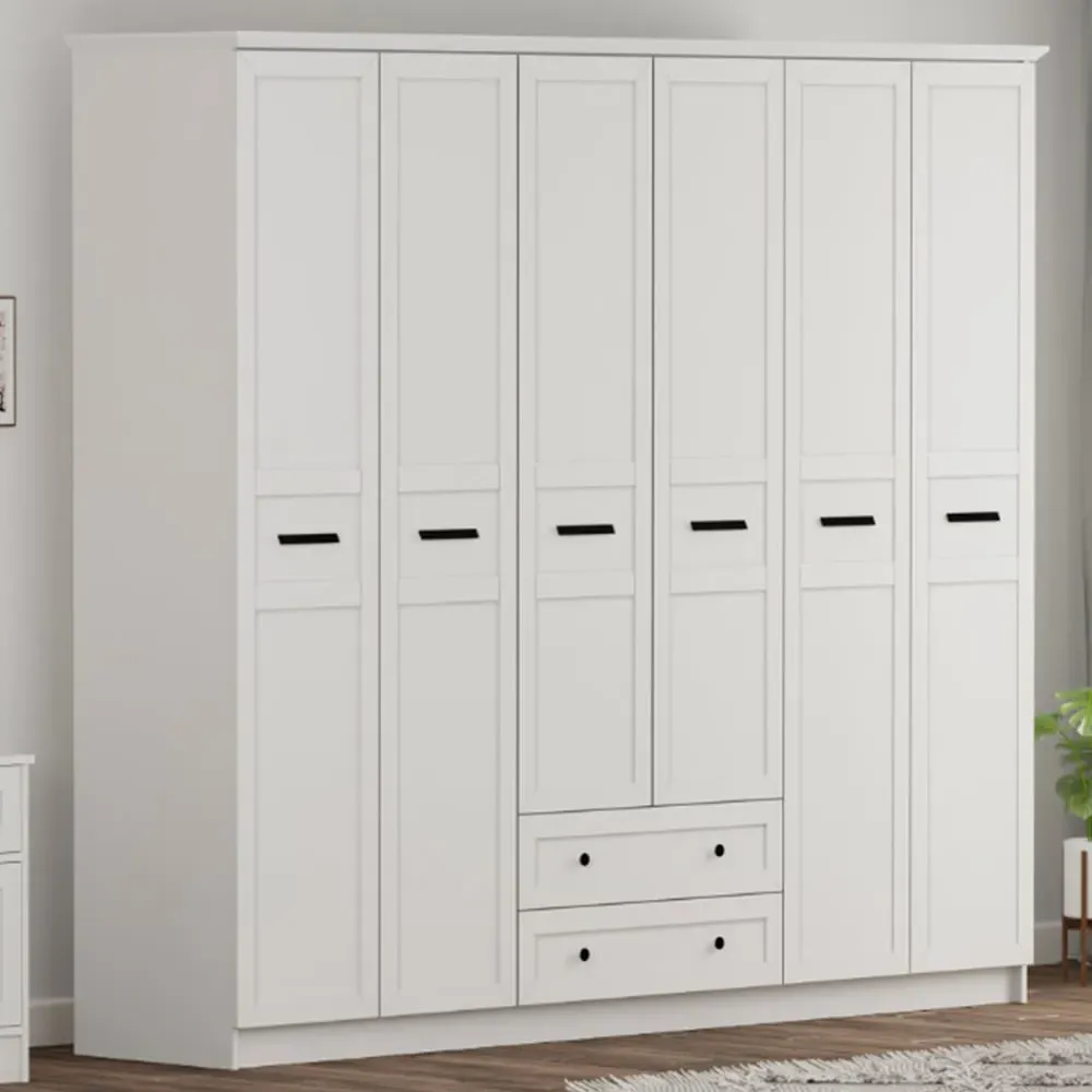 DAISY 6-Door Wardrobe with Drawers - White, MDF