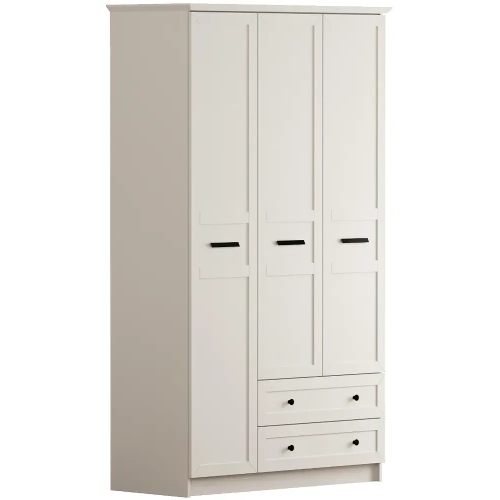 DAISY XL 3-Door Wardrobe with Drawers - White, MDF