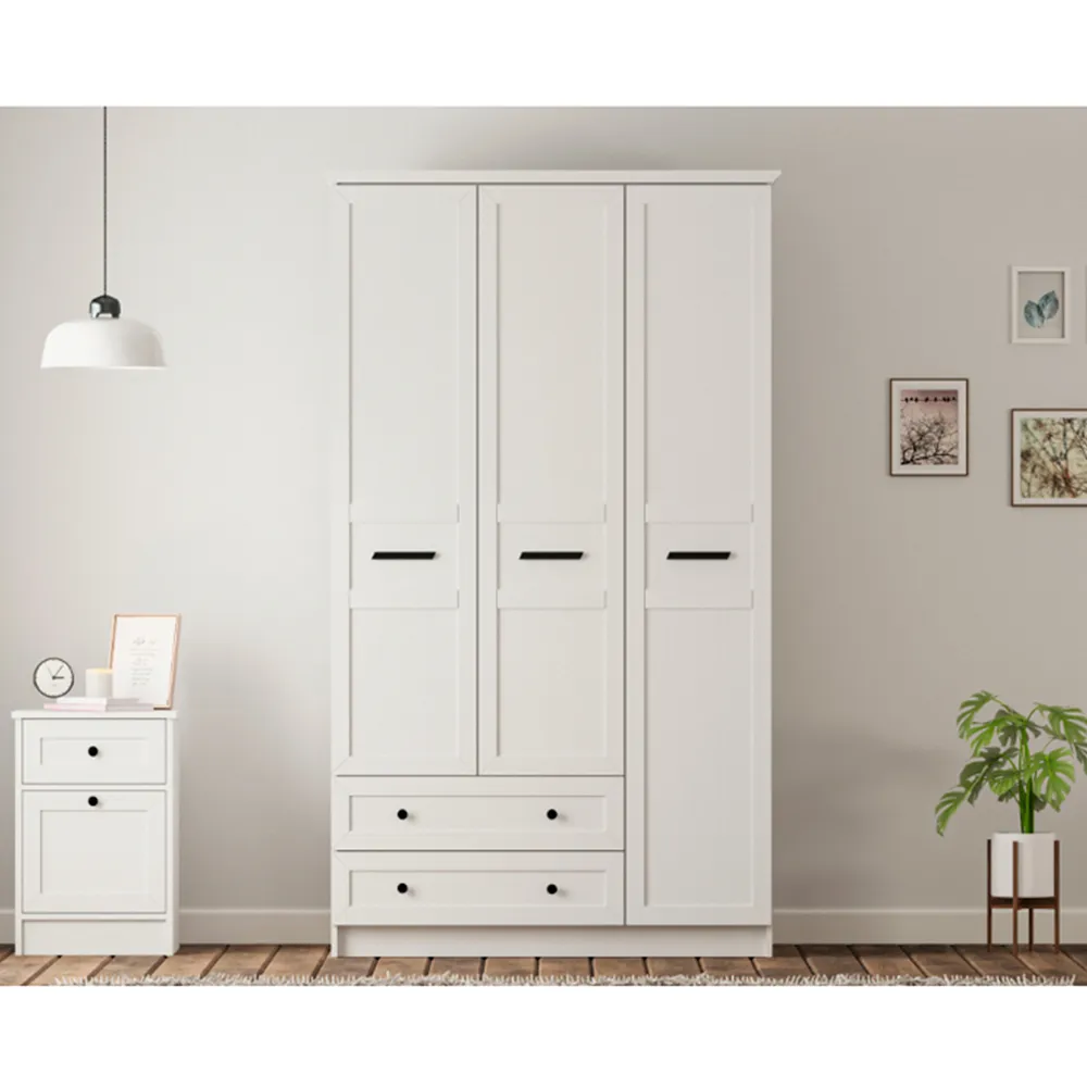 DAISY XL 3-Door Wardrobe with Drawers - White, MDF