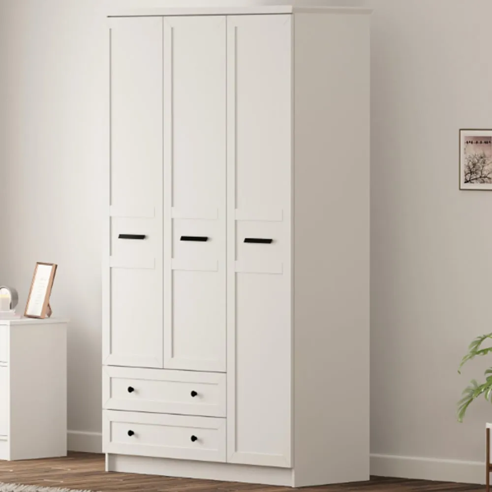 DAISY XL 3-Door Wardrobe with Drawers - White, MDF