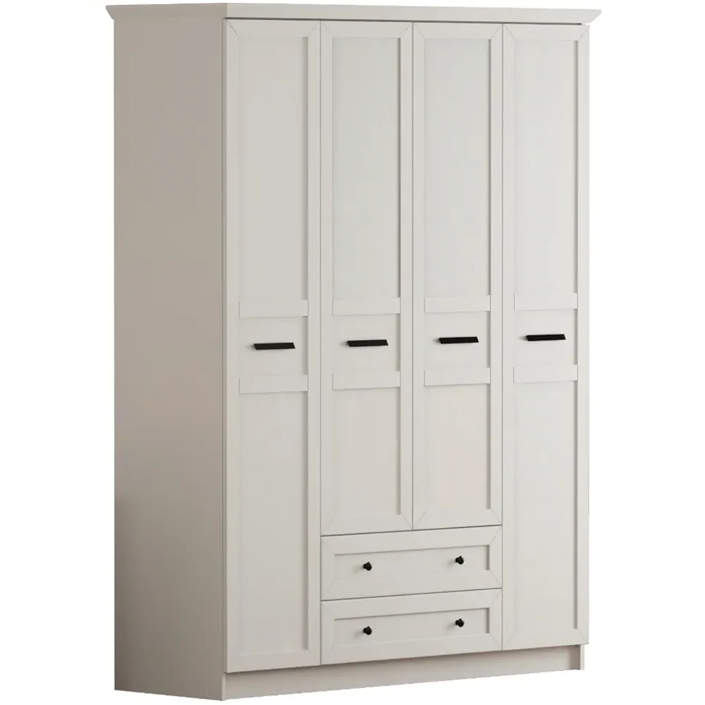 DAISY XL 4-Door Wardrobe with Drawers - White, MDF