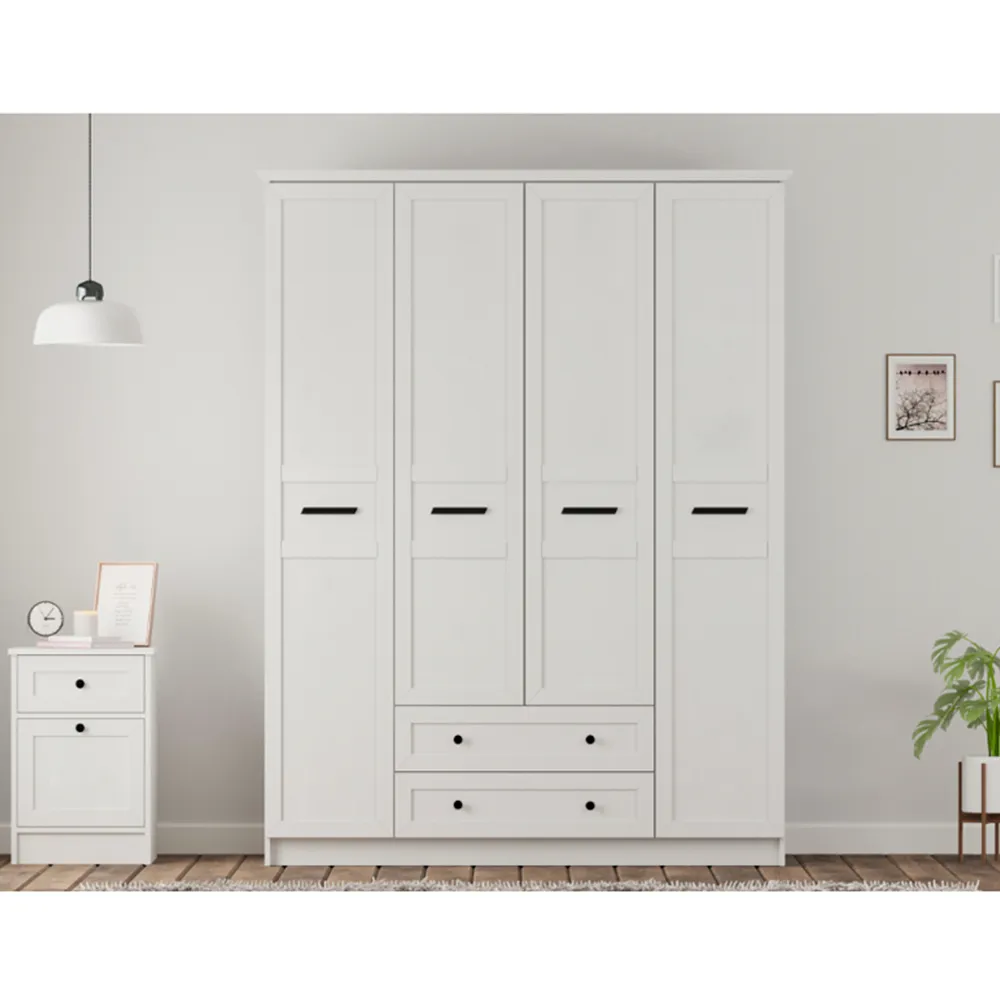 DAISY XL 4-Door Wardrobe with Drawers - White, MDF