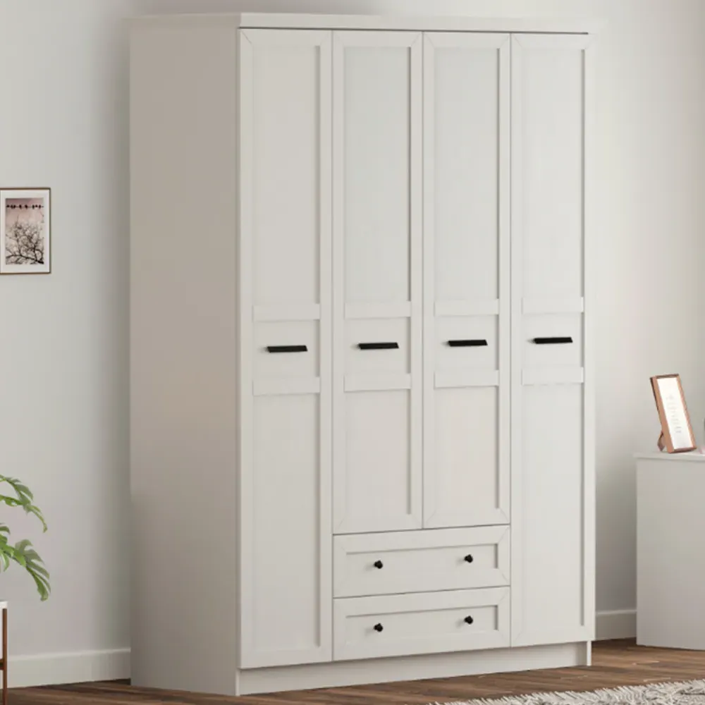 DAISY XL 4-Door Wardrobe with Drawers - White, MDF