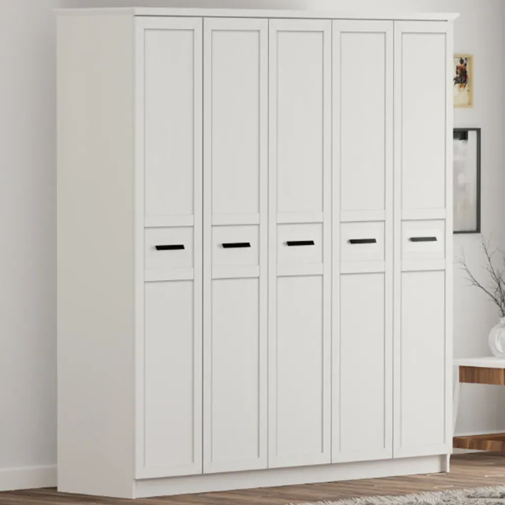 DAISY XL 5-Door Wardrobe - White, MDF