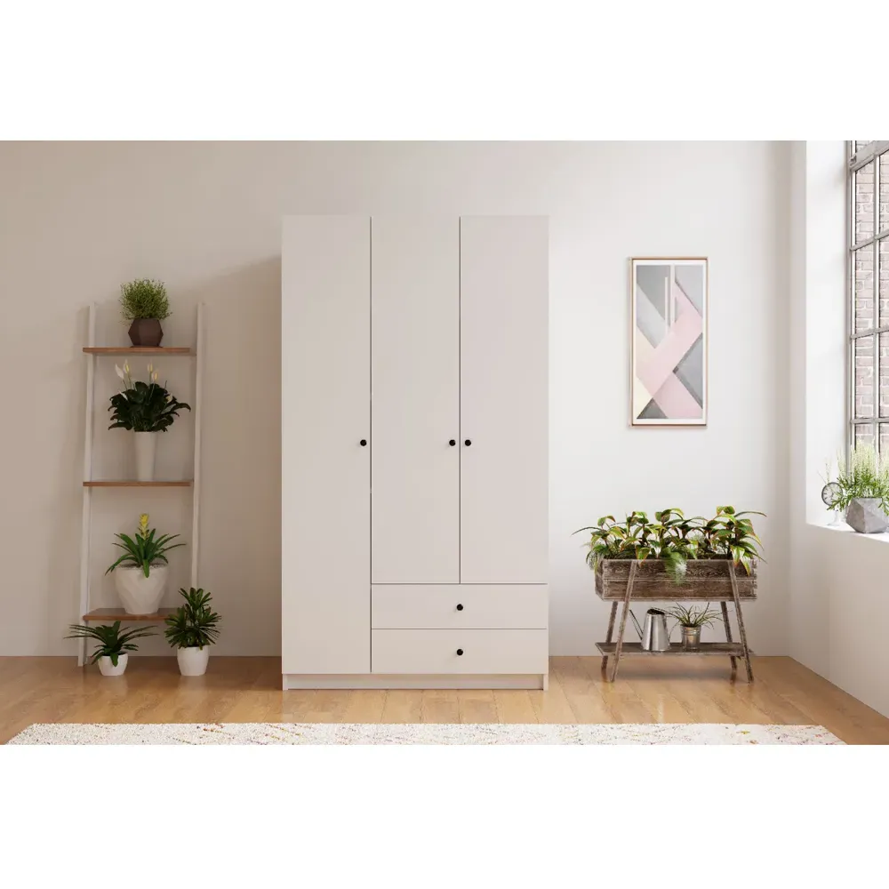 ECU 3 Door 2 Drawer Wardrobe - White