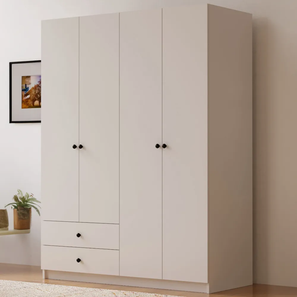 ECU 4 Door 2 Drawer Wardrobe - White