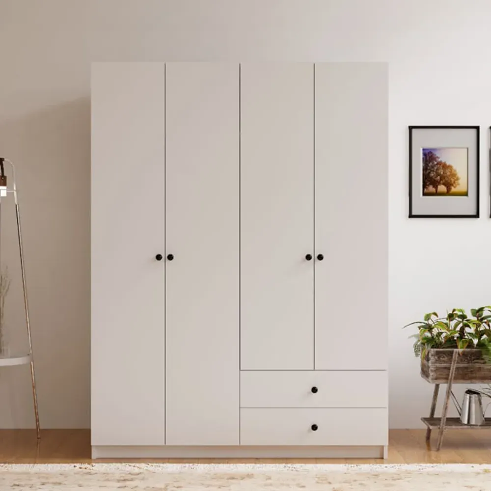 ECU 4 Door 2 Drawer Wardrobe - White
