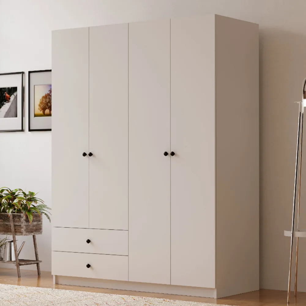ECU 4 Door 2 Drawer Wardrobe - White