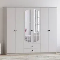 ECU 6 Door 2 Drawer Mirrored Wardrobe - White