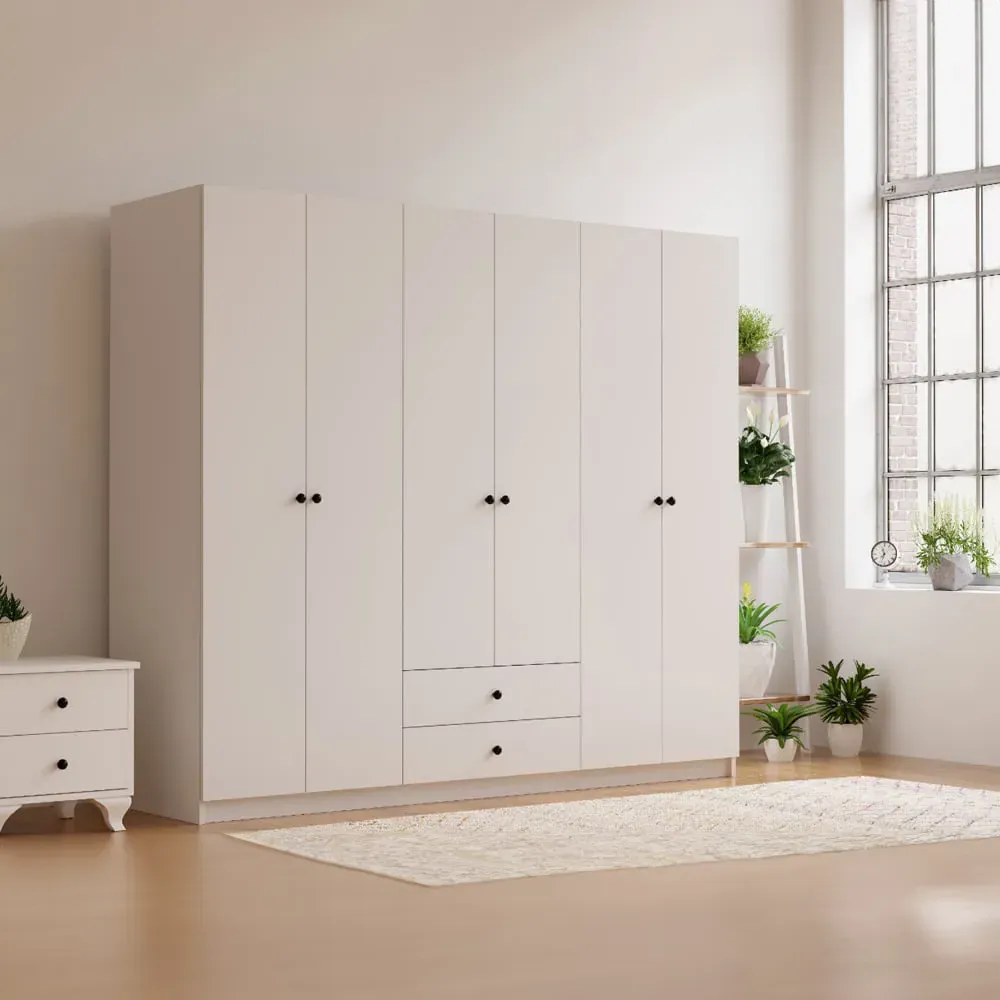 ECU 6 Door 2 Drawer Wardrobe - White
