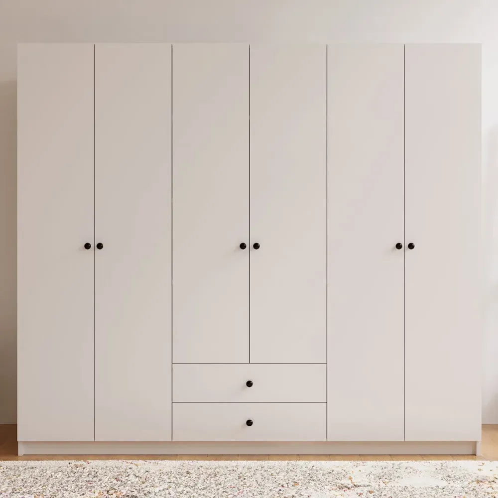 ECU 6 Door 2 Drawer Wardrobe - White