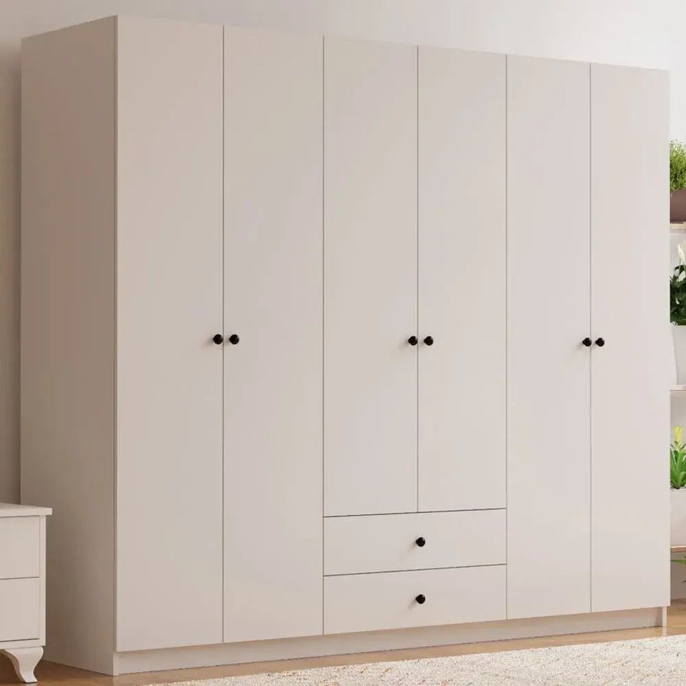 ECU 6 Door 2 Drawer Wardrobe - White