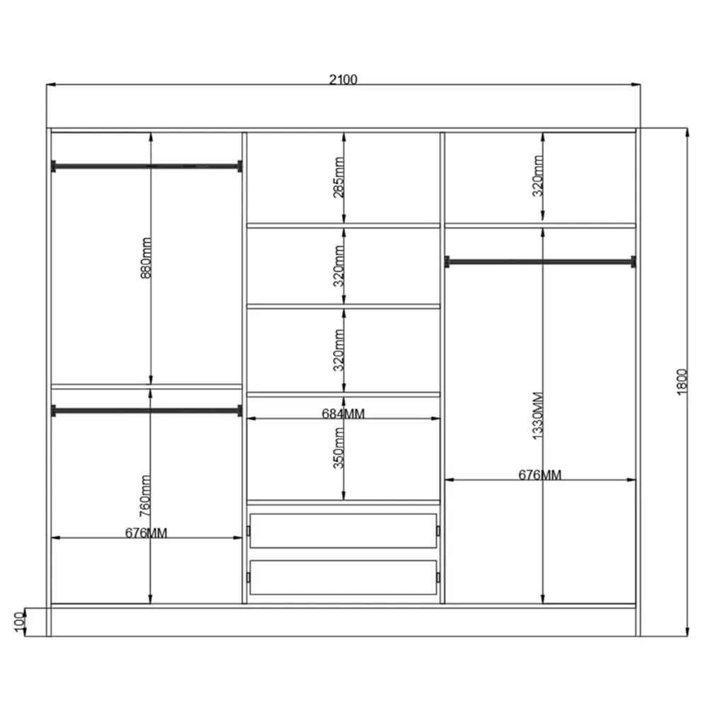 ECU 6 Door 2 Drawer XL Mirror Wardrobe - White