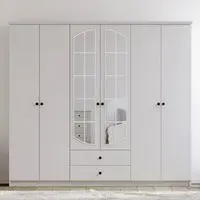 ECU 6 Door 2 Drawer XL Mirror Wardrobe - White