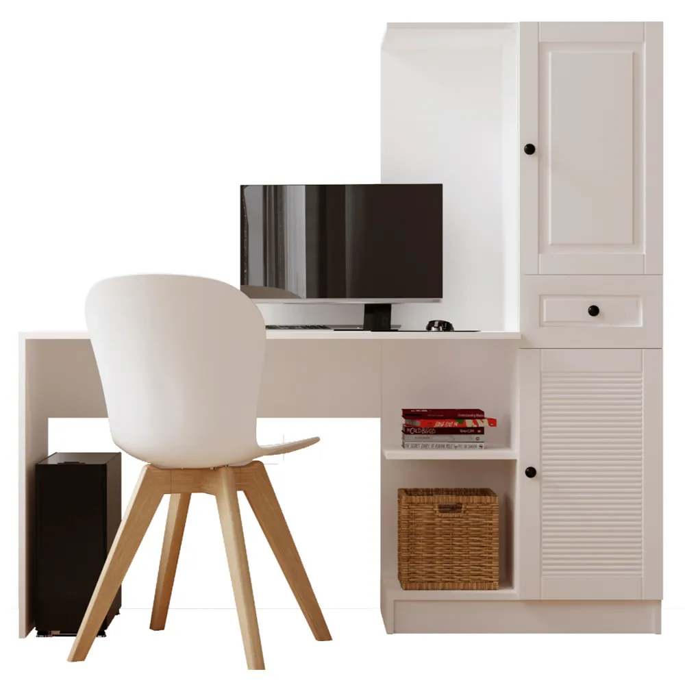 Elise 2 Door Single Drawer Storage Desk with Shelves - White
