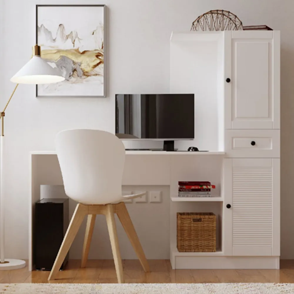 Elise 2 Door Single Drawer Storage Desk with Shelves - White