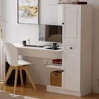 Elise 2 Door Single Drawer Storage Desk with Shelves - White
