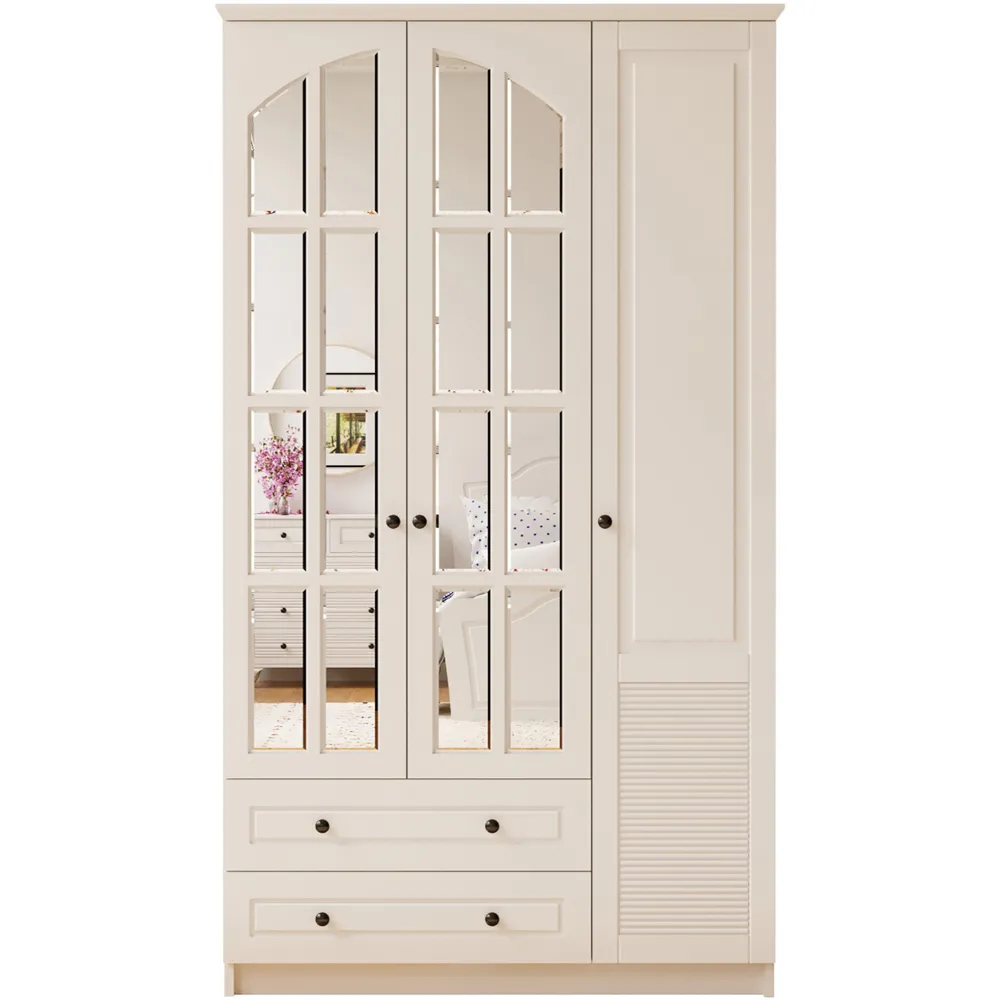 Elise 3 Door 2 Drawer Mirrored Wardrobe - White