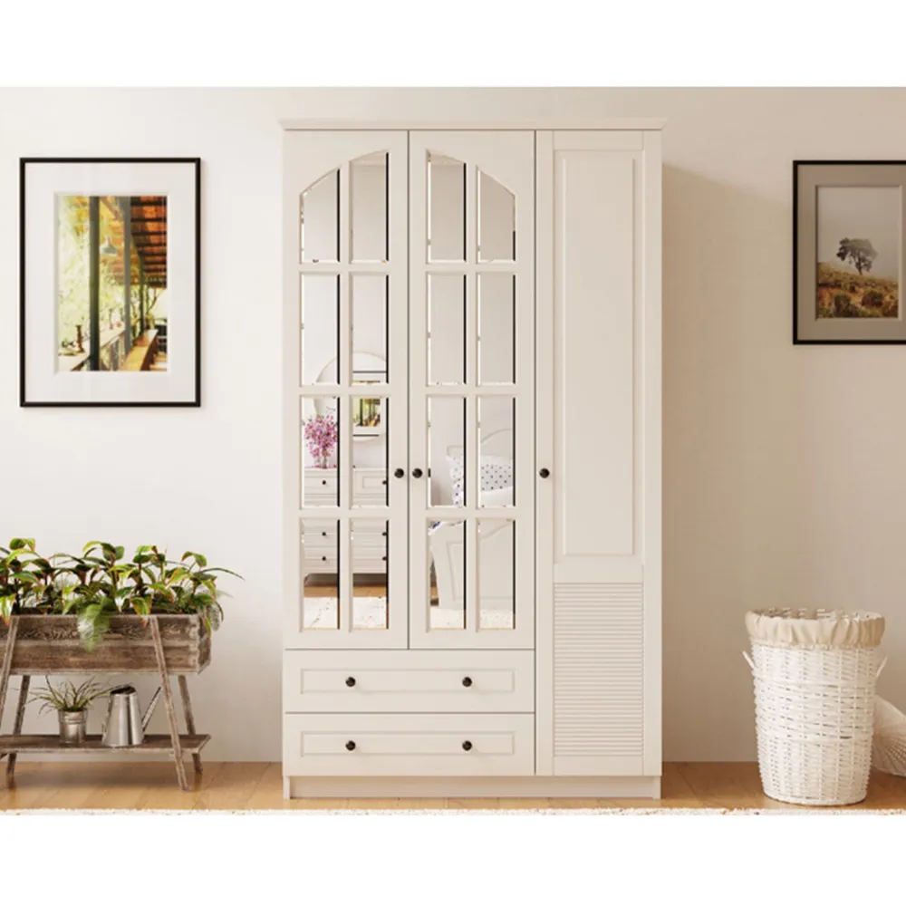 Elise 3 Door 2 Drawer Mirrored Wardrobe - White