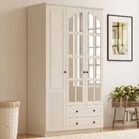 Elise 3 Door 2 Drawer Mirrored Wardrobe - White