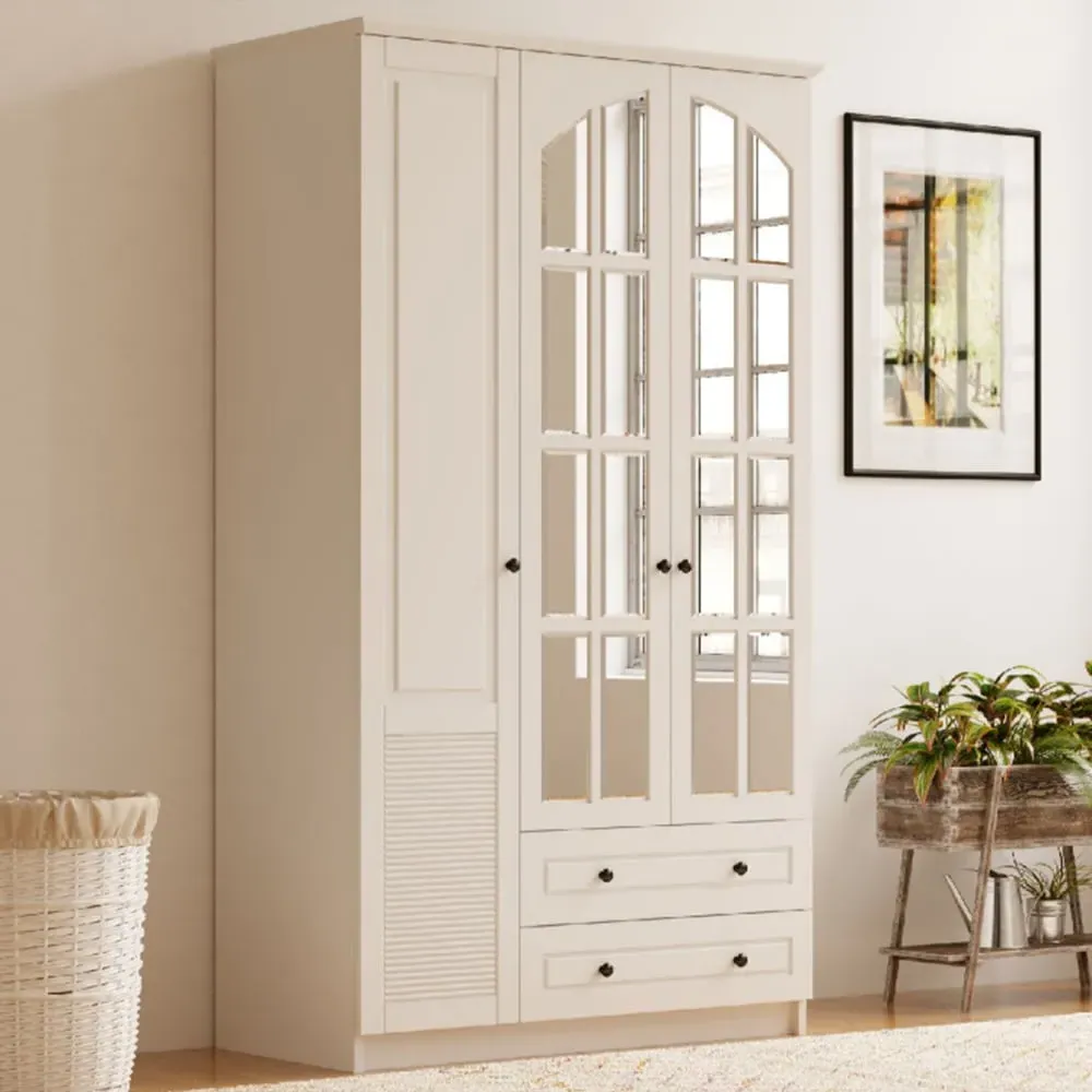 Elise 3 Door 2 Drawer Mirrored Wardrobe - White image