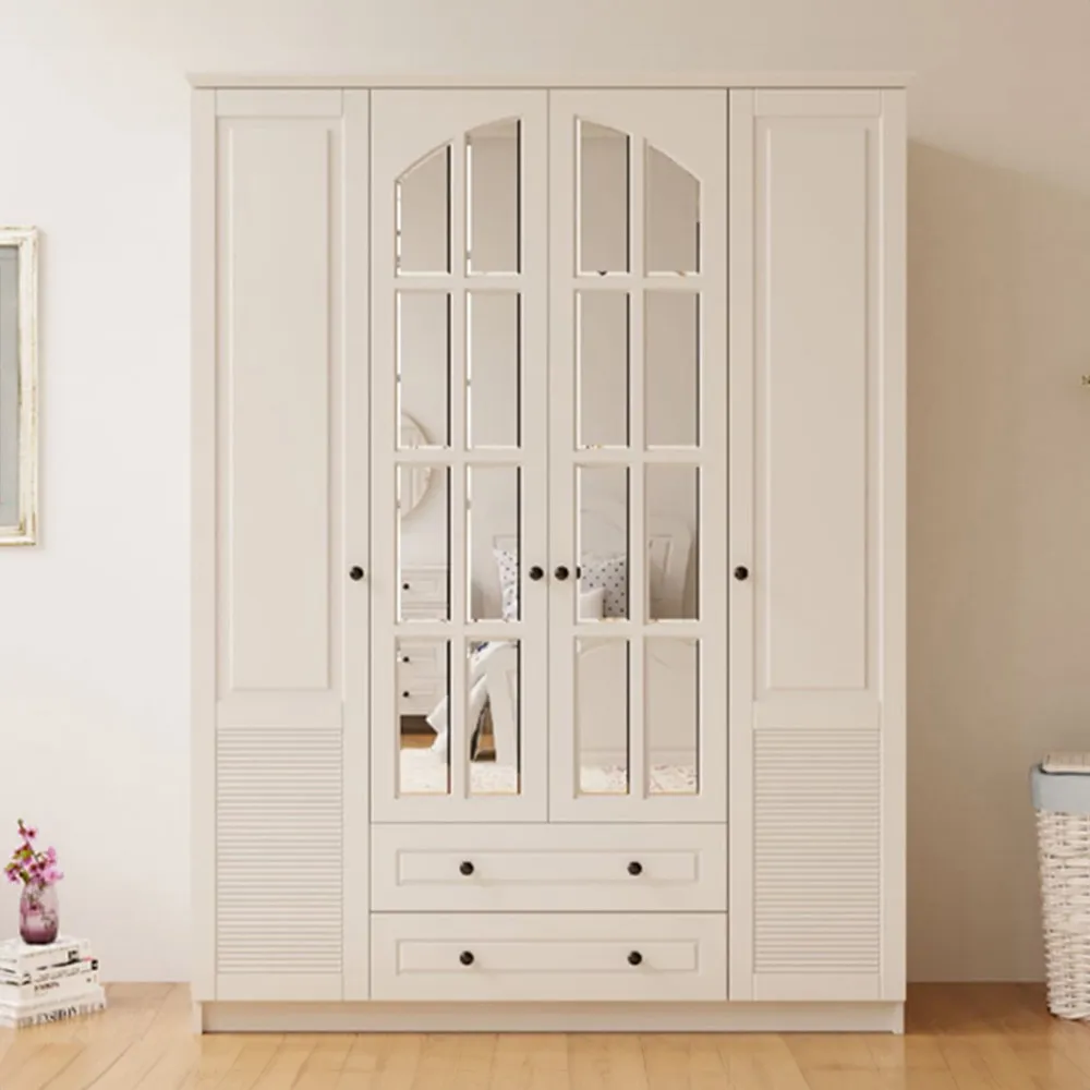 Elise 4 Door 2 Drawer Mirror Wardrobe - White