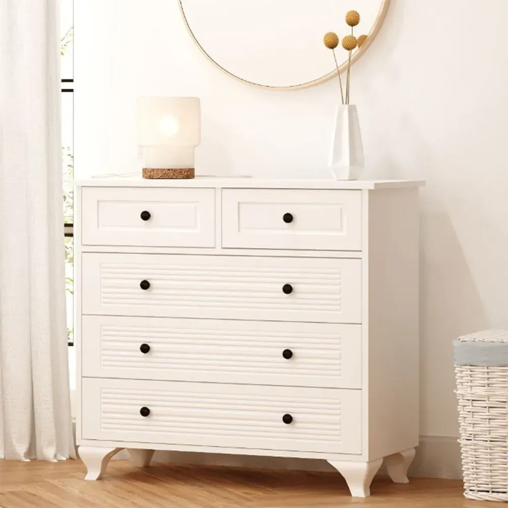 Elise 5 Drawer Chest of Drawers - White
