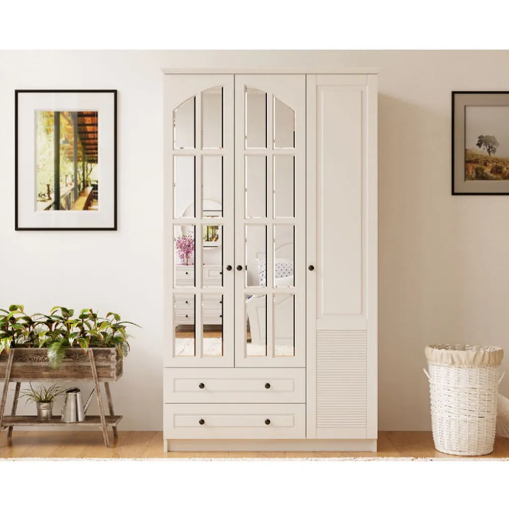 Elise Extra Large 3 Door 2 Drawer Mirrored Wardrobe - White