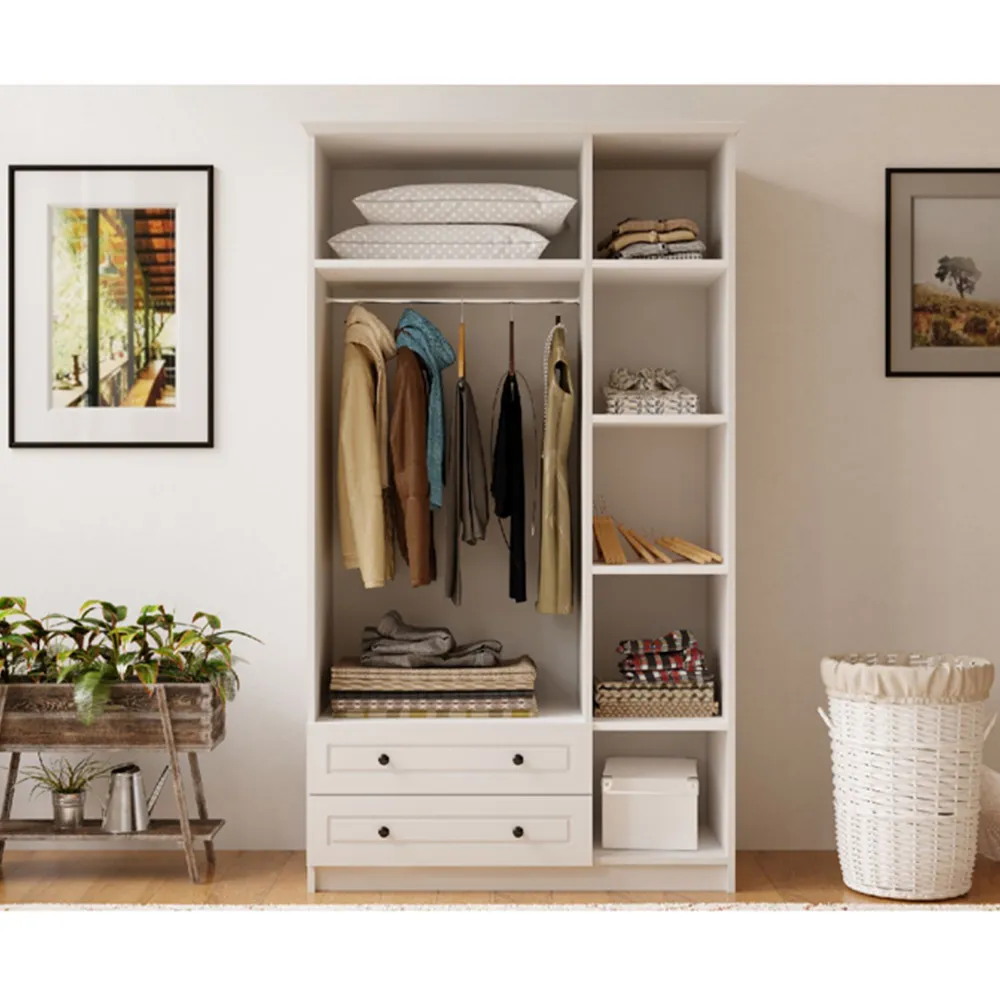 Elise Extra Large 3 Door 2 Drawer Mirrored Wardrobe - White