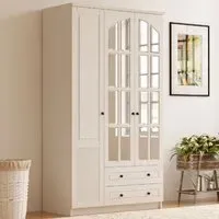 Elise Extra Large 3 Door 2 Drawer Mirrored Wardrobe - White