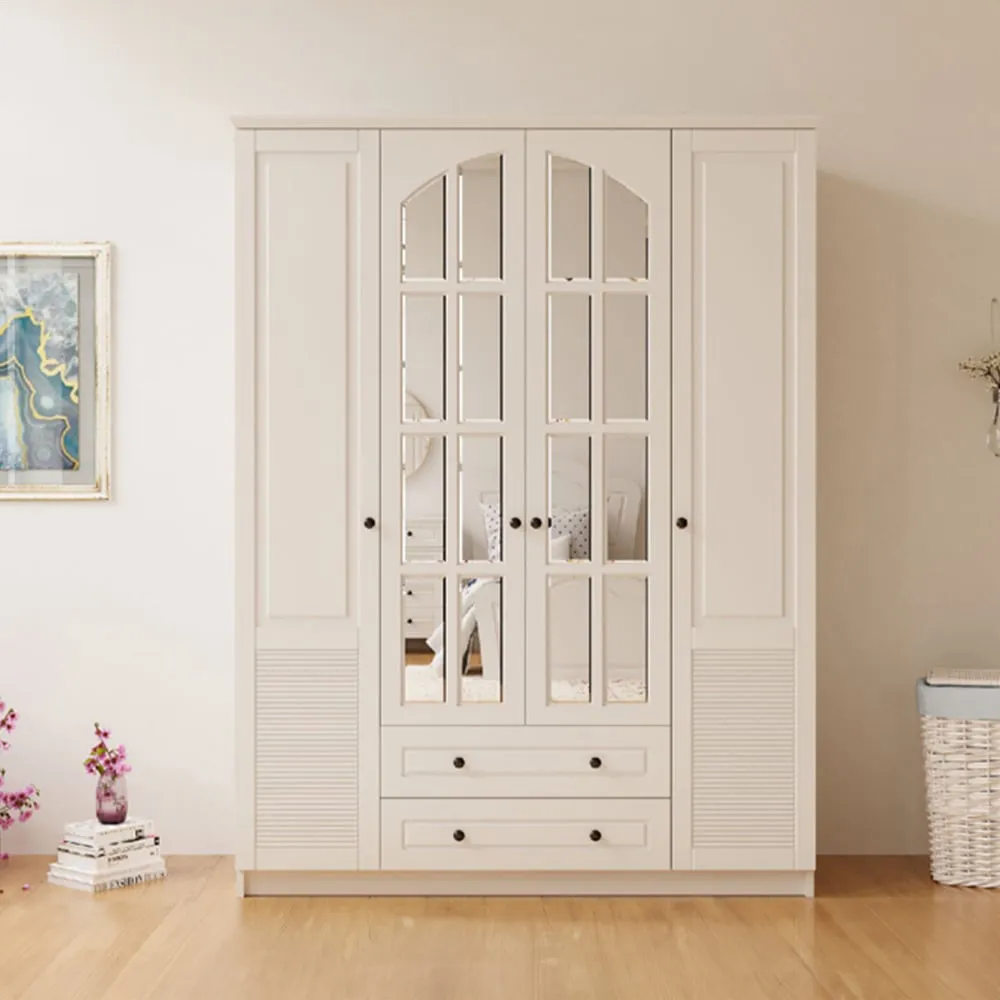 Elise Extra Large 4 Door 2 Drawer Mirror Wardrobe - White