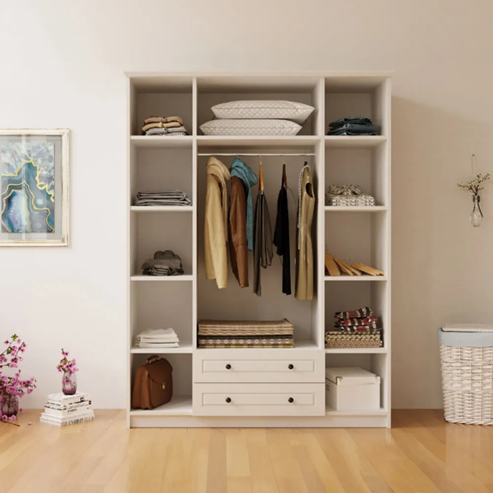 Elise Extra Large 4 Door 2 Drawer Mirror Wardrobe - White