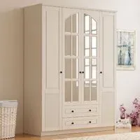 Elise Extra Large 4 Door 2 Drawer Mirror Wardrobe - White