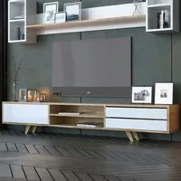 FARSO Single Door TV Cabinet with 2 Drawers - White, Oak
