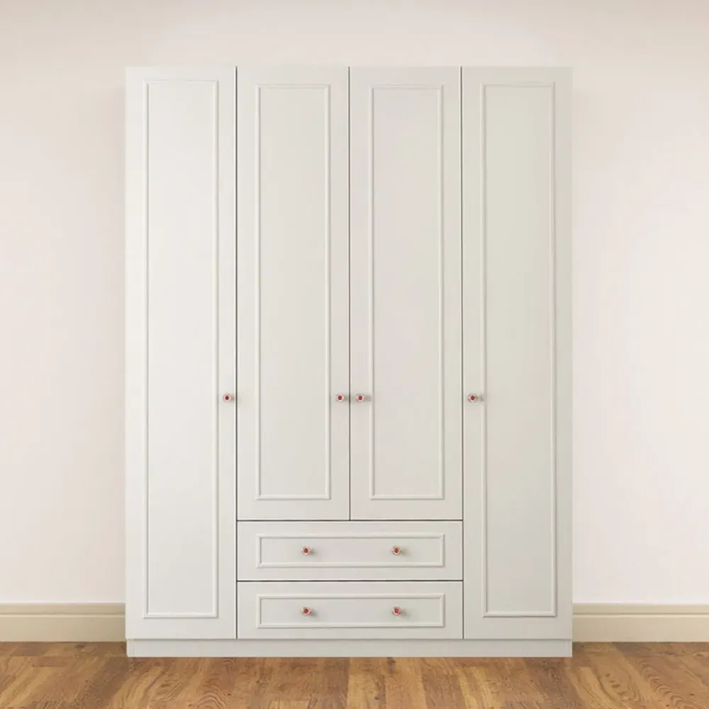 GISELLE 4 Door Wardrobe with Drawers - White, MDF