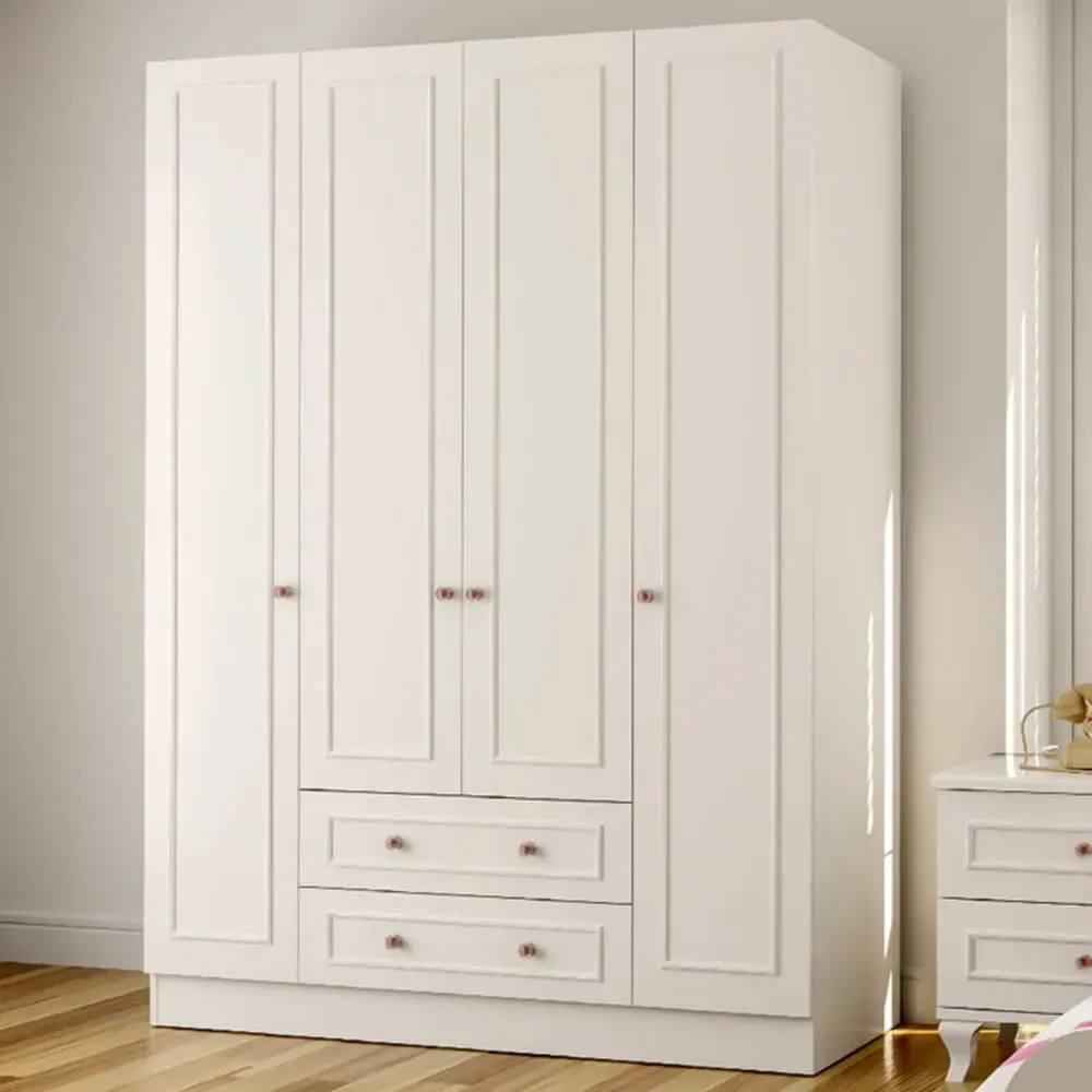 GISELLE 4 Door Wardrobe with Drawers - White, MDF