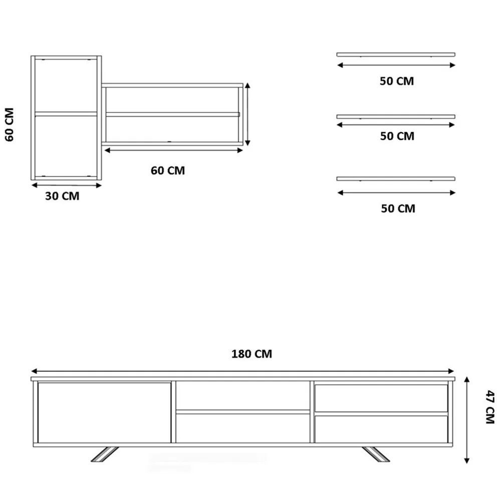 HARLEV Single Door TV Cabinet with 2 Drawers - White, Oak